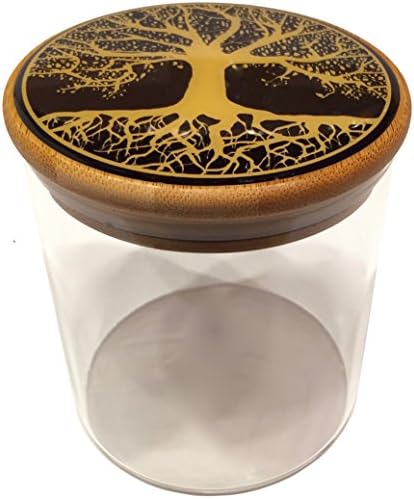 Tree of Life Large Stash Jar - Smell Proof herb Jar with Air Tight Seal 700ml with Bamboo Lid (Tree of Life)