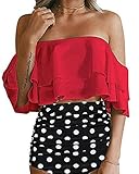Womens Two Piece Off Shoulder Ruffled Flounce Swimsuits High Waisted Bikini Sets