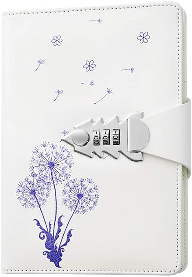 Sealei A5 PU Leather Diary with Combination Lock Password Locking Journal Diary Student Stationery Record Business Office Notepad (Style 3)