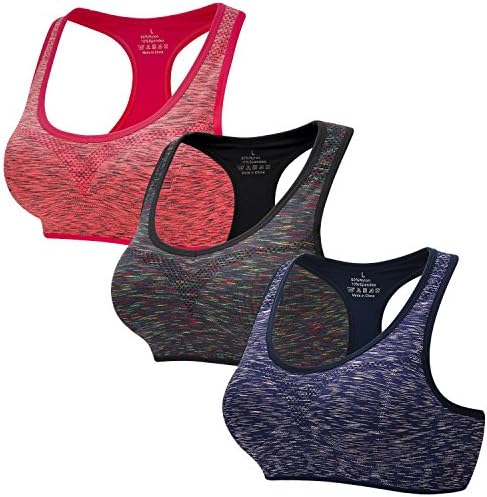 STENFFY Seamless Wirefree Racerback Stretchy Removable Pads Sports Bra 3 Packs