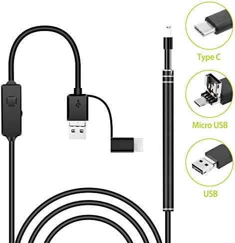 3 in 1 USB Endoscope,Ear Pick,ITHILDINS Video Otoscope with 6 Adjustable LED,OTG Android PC Ear Inspection Camera Ear Wax Removal Borescope Cleaning Tool Kit Spoon