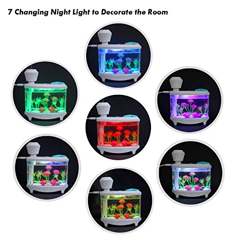 TBTeek USB Fish Tank Humidifier Ultrasonic Whisper-Quiet Operation Cool Mist Humidifier with 7 Night Lights and 8 Hours Shut-off Auto for Bedroom Babyroom Home Office Kids Baby - Thumbnail 3
