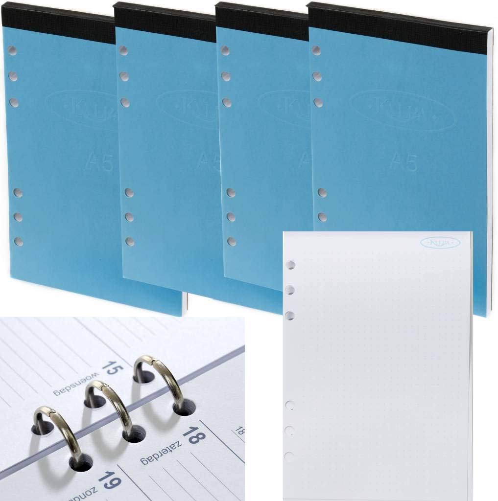 6200-04 Kalpa A5 Organiser 6 Ring Binder Planner Refill Paper for Journals Notebooks Diaries Inserts 160 Sheets 21x14.5 cm -Pack of 4