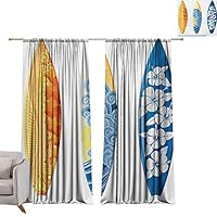 DESPKON-HOME Curtain Extra Long,Surf Ornate Colorful Surfboards Vocation Fun Water Sports Moving Waves Lifestyle Top Darkening Curtains (55W x 63L inch,Blue Orange Yellow)