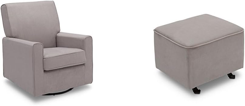 Delta Furniture Ava Glider Swivel Rocker Chair and Gliding Ottoman with Soft Grey Welt, Dove Grey