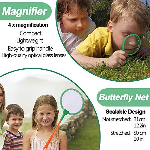 Adventure Kids - Outdoor Explorer Exploration Children\'s Toys Kit- Binoculars, Flashlight, Compass, Magnifying Glass, Whistle, Butterfly Net for Educational, Camping, Hiking, Backyard