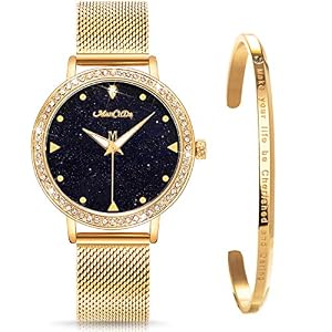 ManChDa-Quartz-Crystal-Starry-Sky-Wrist-Watch-for-Women-Mesh-Stainless-Steel-Band-Diamond-Luxury-Fashion-Dress-Analogy-Display-Classic-Romantic-with-Jewelry-Cuff-Bracelet-Set