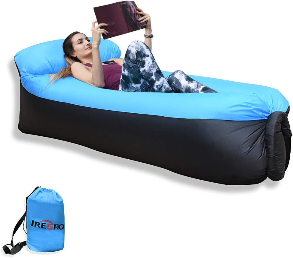 iRegro Inflatable lounger Waterproof inflatable Sofa with Storage Bag Air Sofa lounger Hammock with Headrest Inflatable Couch Fit for Travelling, Camping,Pool and Beach