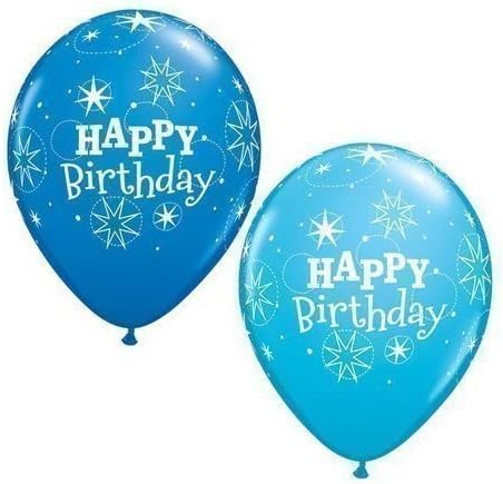 Happy Birthday Sparkle Robins Egg Blue & Dark Blue Qualatex 11" Latex Balloons x 5