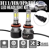 H11/H8/H9 LED Headlight Bulb 24000LM 6000K Plug&Play Hi/Lo Beam Fog Light Lamp Conversion Kit/Bulbs with COB Chips Replacement 6000K Cool White 3 Years Warranty(Set of 2) 