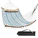 Ohuhu Double Hammock Quilted Fabric Swing with Strong Curved-Bar Bamboo & Detachable Pillow, 55"x75" Large Hammocks with Carrying Bag, 4.6'W x 6.2'L, Blue & White Stripe primary