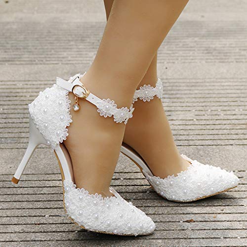 lkoezi Women Rhinestone High Heels, Lady Sexy Wedding Pointed Toe Thin Sandals Shoes Ankle Straps Sandals