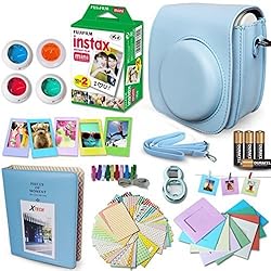 See Xtech BLUE Accessories Kit for Fuji FujiFilm Instax Mini 8 Cameras includes: 20 Instax Film + Custom Fitted Case for Fuji Mini 8 Cameras + Photo Album + Assorted Stickers / Paper Frames +MORE Details