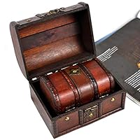 Kathleen88 Storage Box Pirate Desktop Treasure Chest Trinket Antique Bins Wooden Vintage Chic Compact Classic Holder Jewellery Organizer(Small and Large)