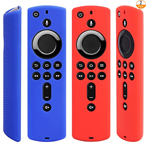 [2 Pack] Silicone Cover Case for Fire TV Stick 4K / Fire TV (3rd Gen) Compatible with All-New 2nd Gen Alexa Voice Remote Control (Red and Blue)