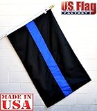 US Flag Factory 3'x5' Thin Blue Line Flag (Sewn Stripes) for Fallen Police Officers - Outdoor SolarMax Nylon Flag - 100% Made in America