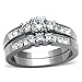 L8ny Three-Stone Type Brilliant CZ Stainless Steel Wedding Ring Set