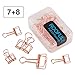 15 Rose Gold Wire Binder Clips Assorted Sizes, 7 Medium and 8 Small Smooth Clips for Paper in Box - Office Supplies School Students Home by ROOFULL