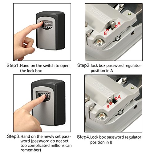 Key Lock Box,Key Storage Lock Box,4-Digit Combination Key Security Box,Key Lock Box for Outdoor Wall Mounted Lock Box,Resettable Code - Thumbnail 2