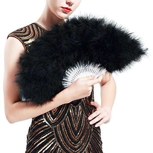 Hollywood Themed Fancy Dress Costumes - BABEYOND Roaring 20s Vintage Style Folding Handheld Marabou Feather Fan Flapper Accessories