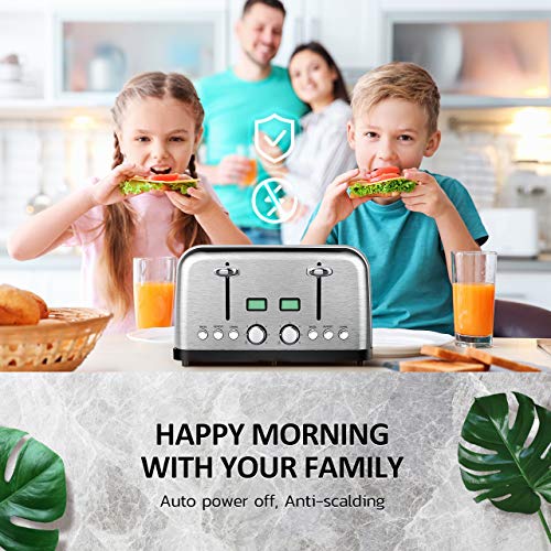 4 Slice Toaster, HOLIFE Stainless Steel Toaster [2 LCD Timer Display] Bagel Toaster (6 Bread Shade Settings, Bagel/Defrost/Reheat/Cancel Function, Wide Slots, Removable Crumb Tray, 1500W, Silver) - Thumbnail 5