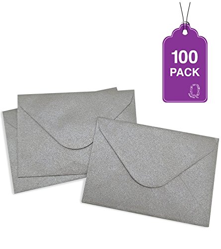 100 PACK MINI ENVELOPES SILVER, 4 x 2.75 Gift Card Envelopes. EASY-SEAL Beautiful Business Card Envelopes. Small Thank You Note letter. TOP QUALITY!!! (3 COLORS AVAILABLE)