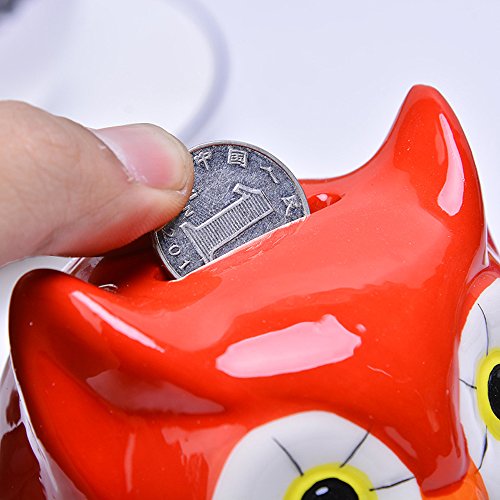 ToiM Owl Shape Cute Cartoon Money Box Resin Piggy Bank Jar Money Coin Bank Room Ornaments House Accessory (Red)