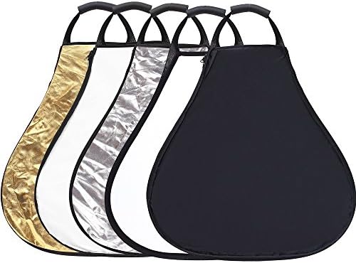 5-in-1 32" Portable Photo Triangle Reflector with Handle for Photography Studio Lighting &amp; Outdoor Lighting-Translucent, Silver, Gold, White and Black