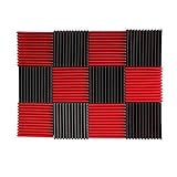 (12 Pk) Red / Charcoal acoustic foam tiles soundproofing foam panels sound insulation soundproof foam padding sound dampening Studio sound proof padding 1" x 12" x 12"