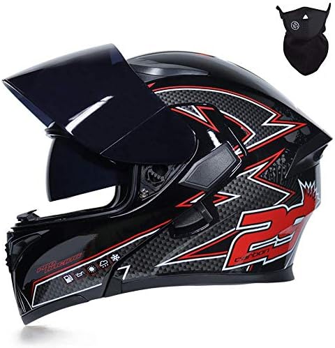 Gnohnay Motorbike Helmet, Adult Flip-Up Full Face Helmets Anti Collision Modular Racing Helmet with Mask, Double Sun Visor, Removable Lining for Men Women (Black)