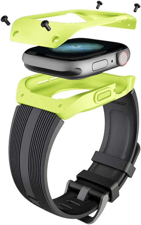 Aottom Compatible for Apple Watch Strap 44mm with Case iWatch Series 6/5/4/SE Strap Women Men Liquid Silicone with Shockproof Protective Case Bumper Cover Wristband for Apple Watch SE Series 6/5/4