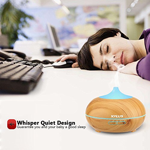 Essential Oil Diffuser,XPLUS 300ml Ultrasonic Aroma Diffuser Cool Mist Humidifier Aromatherapy Diffusers for Office Home Baby Bedroom Living Room Study Yoga Spa with 7 Color LED Lights Auto Shut-Off