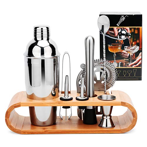 Barkeeper Set - Cocktail-Shaker Set Cocktail Zubehör 10-teiliges Bar Tool Set mit schlankem Bambus-Standfuß, Martini-Shaker für die Küche, Perfect Home Bartending Kit für ein fantastisches Mixerlebnis – Bild 3
