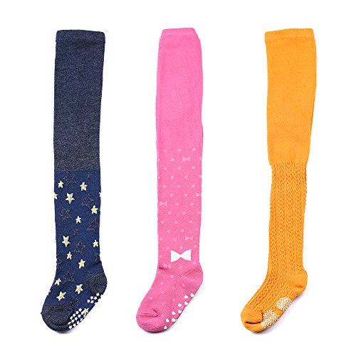 3 Pack Cotton Thick Baby Girl Legging Pant Tights Toddler Girls Panties Stockings, Bottoms with Non-Skid Grips Age 1-5 Years (3 Pack Multicolored, 3-5 Years - Height 35.5-41 inch) - Thumbnail 4