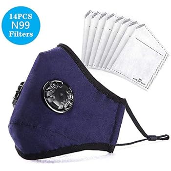 ANALAN Dust Masks Reusable Washable Face Mask Air Masks For Dust Smoke Pollen With N99 Filters (Blue,14pcs Filter)