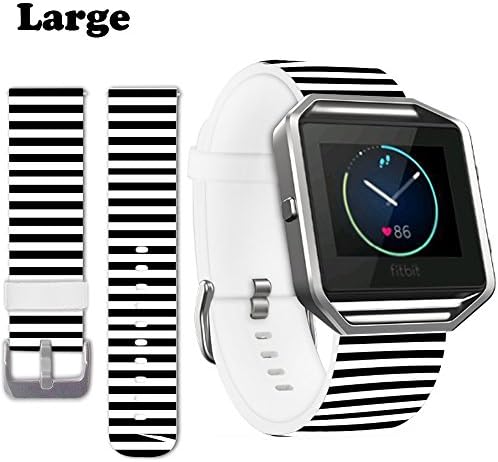 Jolook for Fitbit Blaze Band Large,Jolook Large Leather Wrist Strap Replacement for Fitbit Blaze Large (7.0"-9.0") - White Black Line Band