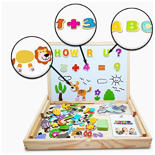 JQP XL Wooden Magnetic Letters Numbers Animals Set |16'' x 12'' inch | 151 Pcs | Whiteboard and Blackboard Writing Reading Drawing Whiteboard Blackboard | Learning Wooden Puzzle | 3 to 6 Years Old