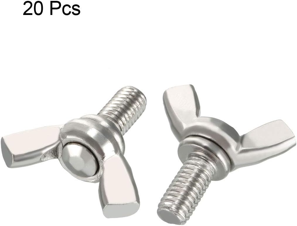 sourcing map Wingbolt Butterfly Wing Thumb Hand Screws Bolts M6x12mm 1mm Pitch Carbon Steel 20pcs - Image 3