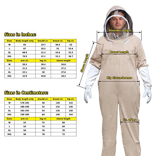 Aspectek - Apiarist Beekeeping Suit - Full Body Self Supporting Veil with Fixable Strap Protect from Stings-Large Size