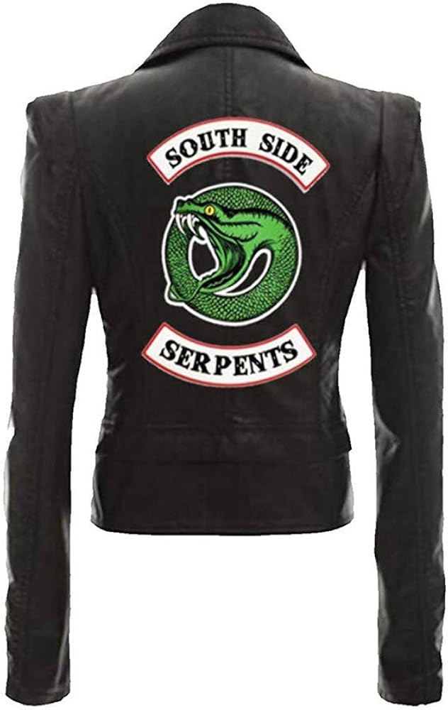 Riverdale Southside Serpents Biker Gang Black Faux Leather Jacket Zip Up Archie Andrews Betty Cooper Costume for Men Women