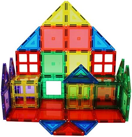 TodCraft Tiles 60 Piece Set: Magnetic 3D Building Blocks, Educational &amp; Inspirational Shapes for Kids to Enhance Creativity, Imagination. Clear Color Mags with Car. Now with Stronger Magnets. 60pcs