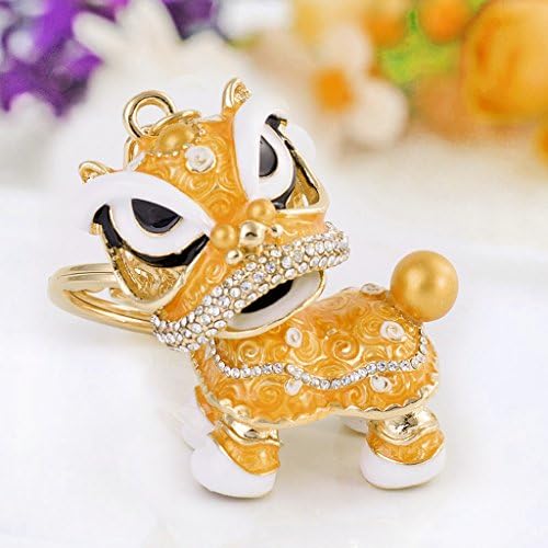 Kansea Chinese Style Dance Lion Rhinestone Pendant Key Chain For Car Creative Gift - Orange