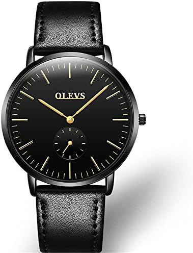 OLEVS Men's Wrist Watch Casual Classic Stainless Steel Quartz Wrist Business Analog Watch Women Dress Watches with Big Case, Replaceable Leather Band and Thin Dial Best Gift