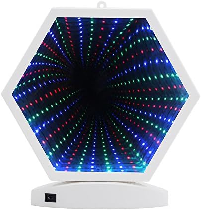 Hopolon 3D Creative Double-Sided Tunnel Lamp,LED Mirror Light,Battery Powered/USB Plug in,Sexangle Sign Night Light for Christmas,Birthday Party,Wedding,Living Room Decor(Multi Color Sexangle)