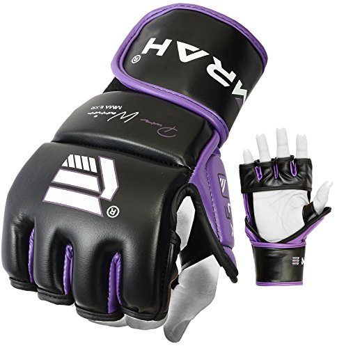 EMRAH Pro Style MMA Grappling Gloves Martial Arts Sparring Punching Bag Cage Fighting Maya Hide Leather Mitts UFC Training - X (Small, Purple) - Thumbnail 4
