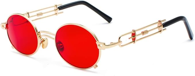 Amazon メタルラウンドパンクサングラス男性レトロヴィンテージゴシックスチームパンクサンメガネ女性夏18 ゴールドレッド サングラス 通販