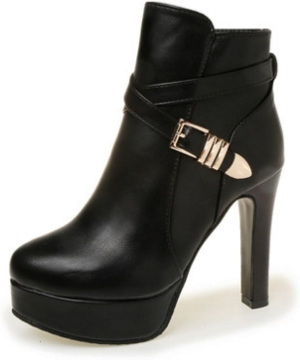 Sebles スタイリッシュ なベルト が おしゃれ かっこいい 厚底 ヒール ショート ブーツ Sebles ブーツ ブーティ Amazon