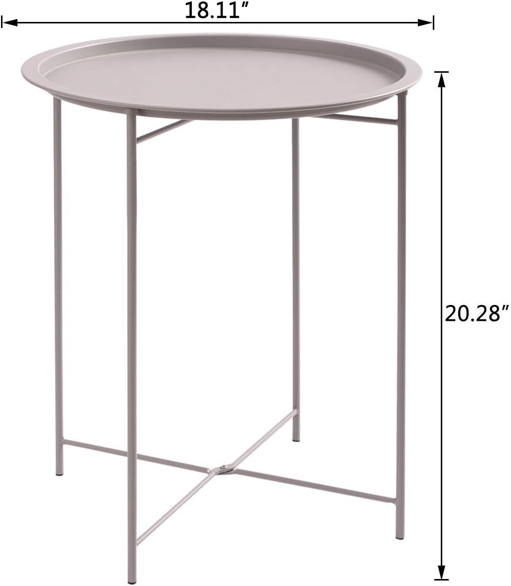 HollyHOME Folding Tray Metal Side Table, Sofa Table Small Round End Tables, Anti-Rust and Waterproof Outdoor or Indoor Snack Table, Accent Coffee Table,（H） 20.28" x（D） 18.11", Grey: Kitchen & Dining