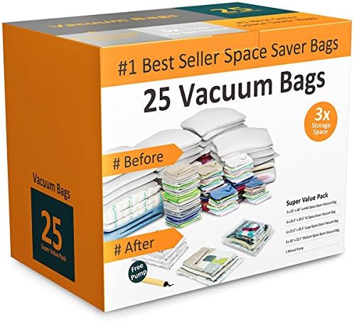 Everyday Home 83-79 Vacuum Storage Bags-Space Saving Air Tight Compression-Shrink Down Closet Clutter, Store and Organize Clothes, Linens, Seasonal Items, 25 Count