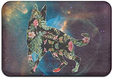 Soft Non-slip German Shepherd Dog With FLower Bath Mat Coral Rug Door Mat Entrance Rug Floor Mats For Front Outside Doors Entry Carpet 40 X 60 Cm.